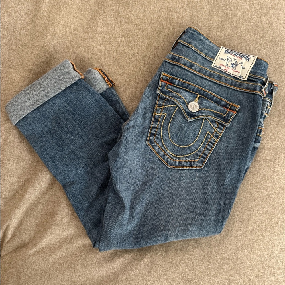 True Religion Women's Blue Jean Capri